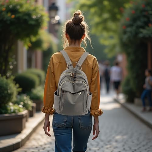 Sleek Gray-Beige Rucksack with Golden Accents