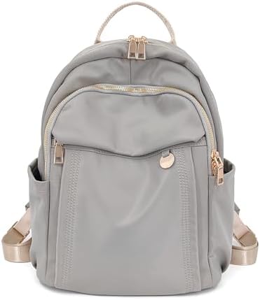 Sleek Gray-Beige Rucksack with Golden Accents