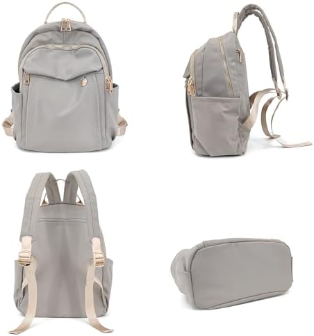 Sleek Gray-Beige Rucksack with Golden Accents